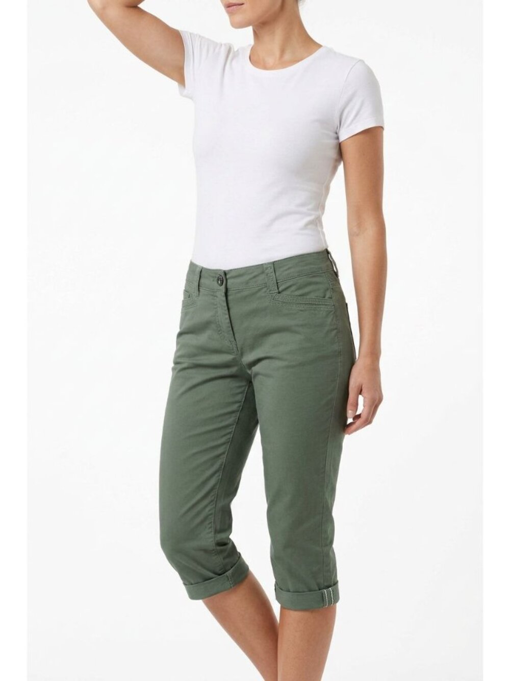 White House Black Market Green Cropped Pants Size 4 Roll Cuff With Metal Accents